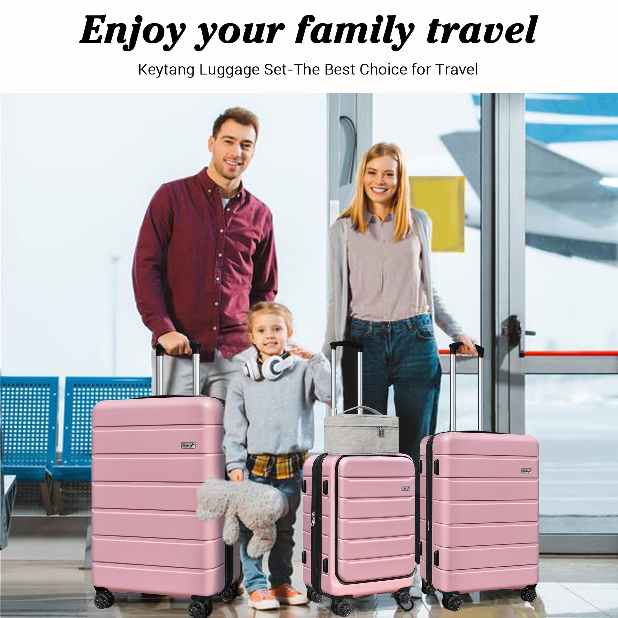 KEYTANG SmileLine 3-Piece Luggage Set Lightweight Hardside Suitcase TSA Lock Spinner Wheels, 20