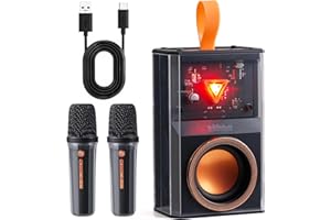 QUNTELON Karaoke Machine for Kids & Adults, Portable Bluetooth Mini Karaoke Speaker with 2 Wireless Microphone and Lights, Birthday Gifts for Girls & Boys, Toys for Girls, Family Home Party (Black)