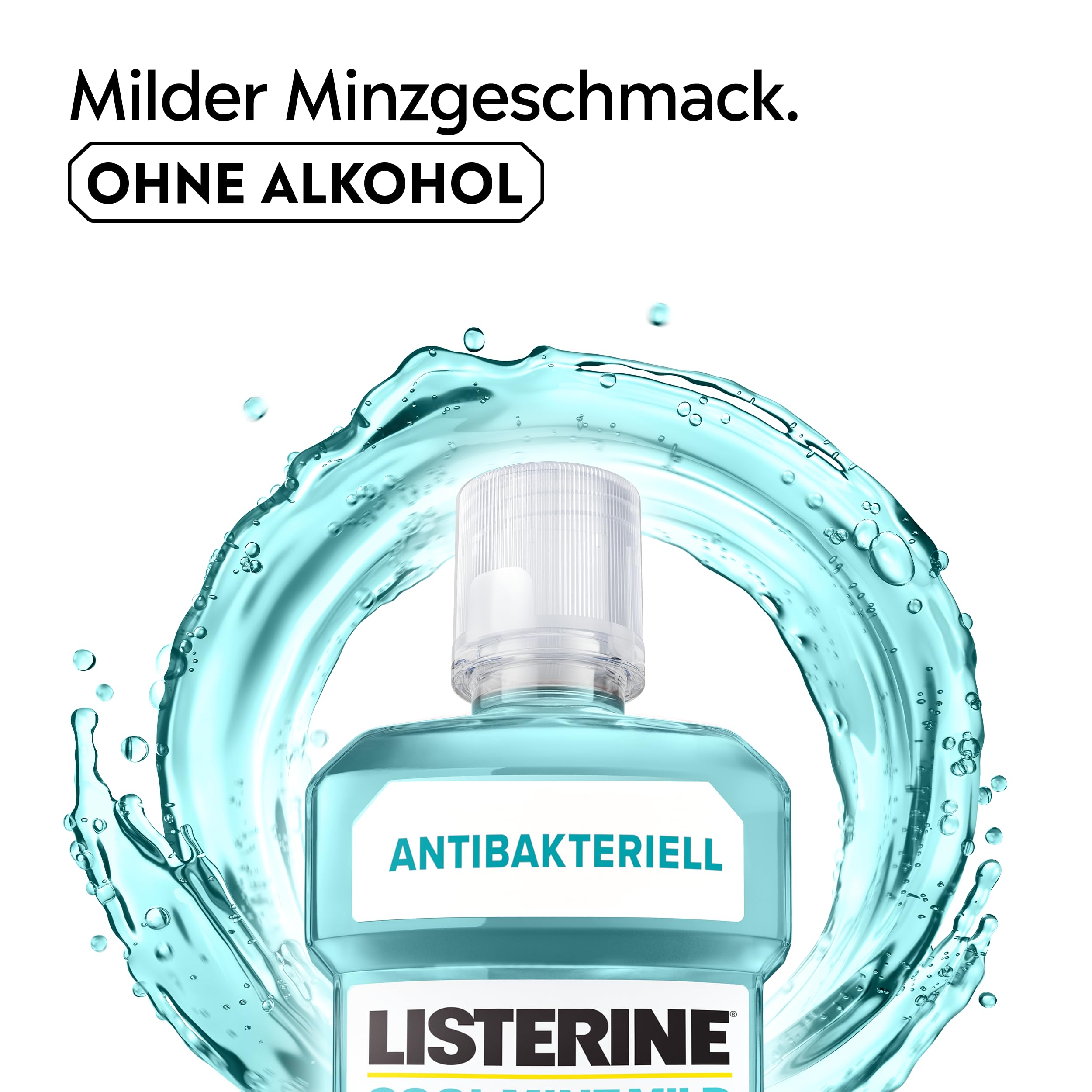 LISTERINE Cool Mint Mild 500 ml, antibakterielle Mundspülung mit ätherischen Ölen und ohne Alkohol, mildes Mundwasser bekämpft wirksam Bakterien, optimale Ergänzung zur täglichen Zahnpflege 3