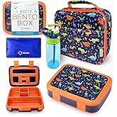 kinsho Bento Lunch Box with Insulated Bag, Water Bottle&Ice Pack Set for Kids Toddlers,5 Portion Sections, BPAFree Removable Tray, PreSchool Kid Toddler Daycare Lunches, Snack Container,Blue Dinosaur