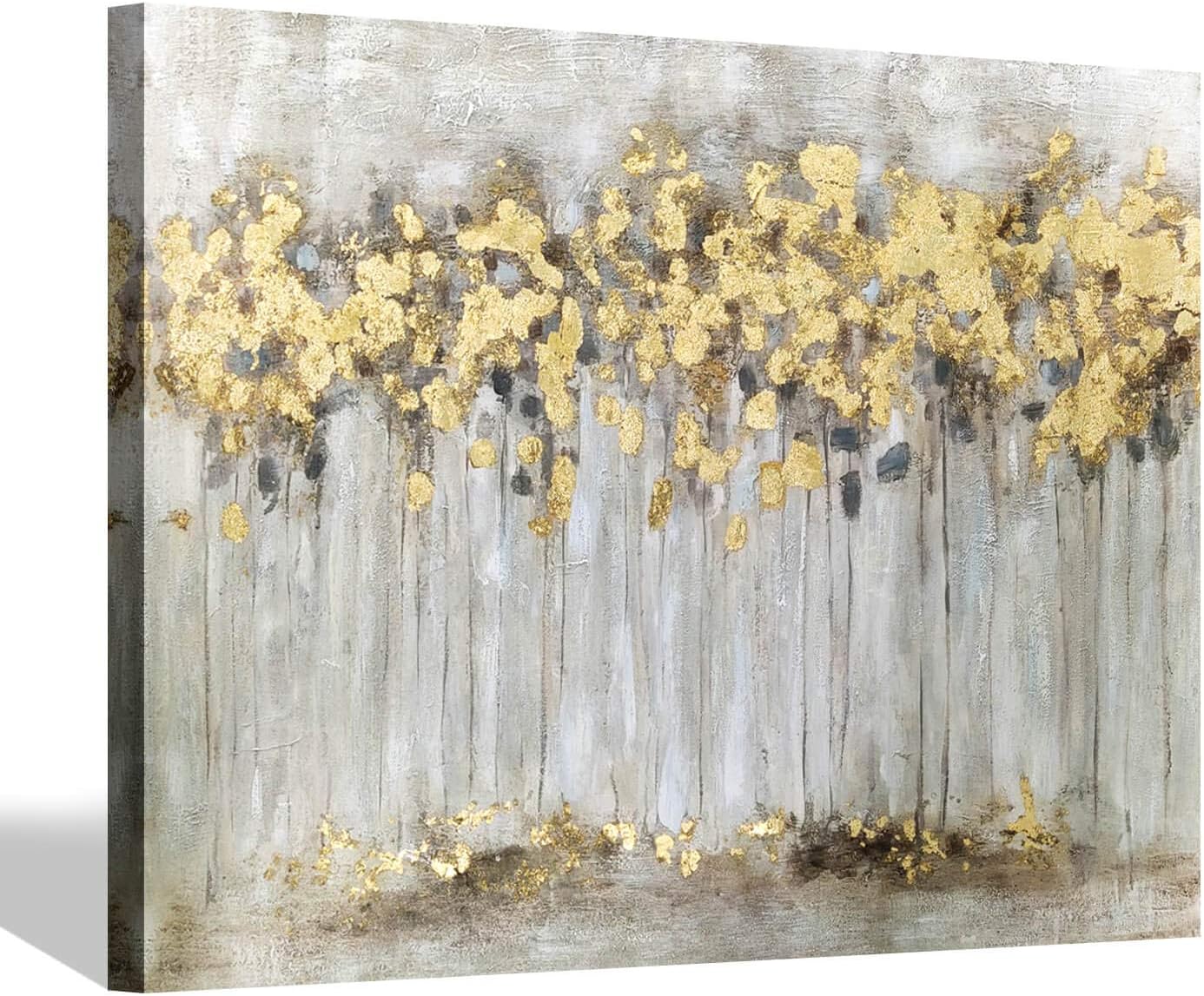 Paintings - SD SOFT DANCE Abstract Tree Canvas Wall Art: Gold Forest Abstract Hand Painted Artwork Painting Picture on Canvas for Living Room (40'' x 30'' x 1 Panel)