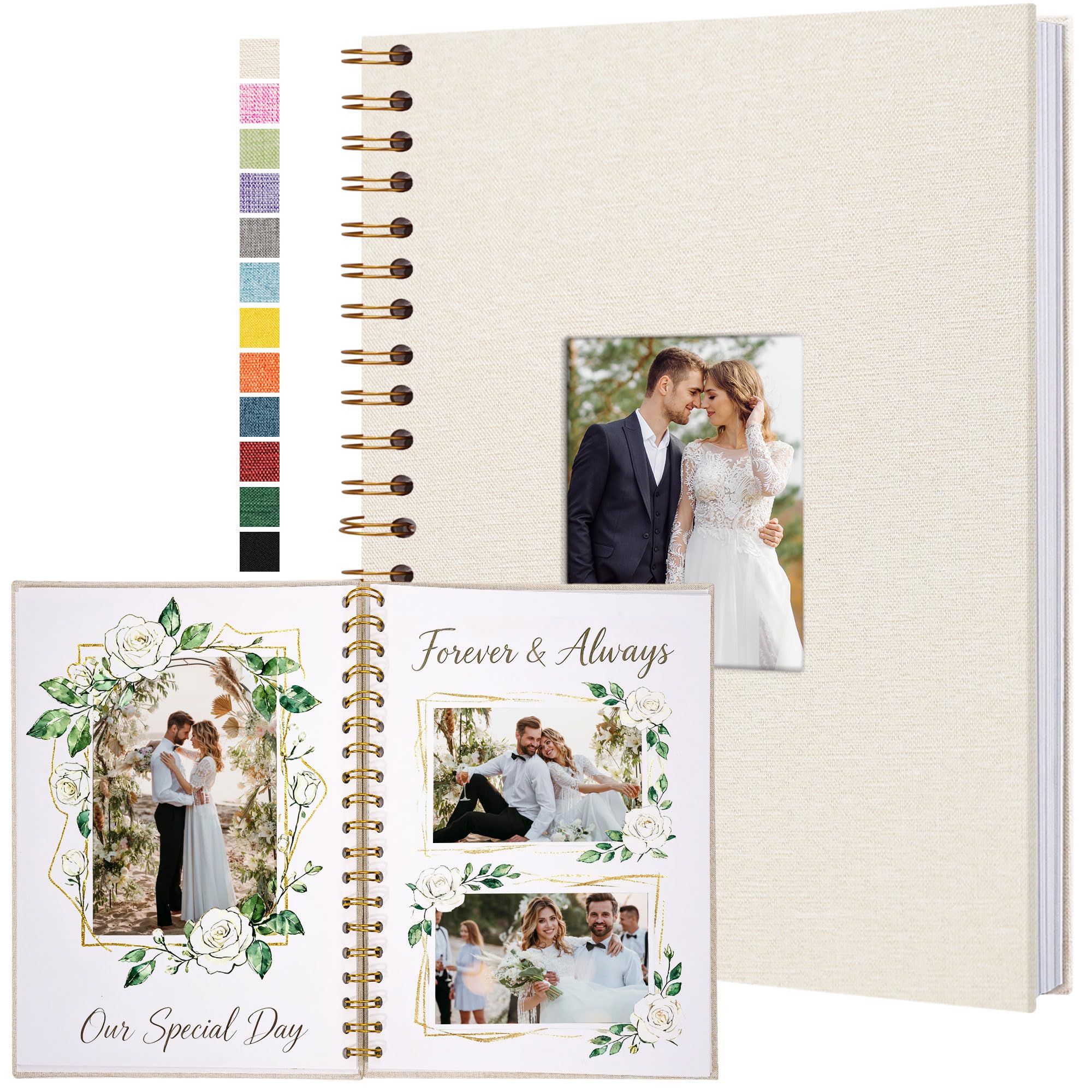 Yopih Scrapbook Photo Albums Linen Cover 28x20.5 cm Hardcover Kraft White Pages Memory Scrapbooking Book for Wedding Travel Baby Shower Guest Book, 40 Sheets/80 Pages, Beige — image 1