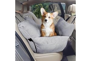 BNCKTRD Dog Car Seat for Large/Medium Dogs Under 60 lbs Cats 2 in 1 Booster Seats Dog Bed for Car and Home Safety Travel Carrier with Pockets, Navy Blue Stripes, 30''x 21''x 16"
