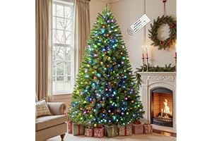 SHareconn 6ft Prelit Artificial Classic Spruce Christmas Tree with Remote Control, 240 Warm White & Multi-Color LED RGB Light