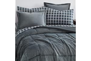 MAIRÊVE MAIREVE Luxury Full Size Comforter Sets Plush, Blue Grey 7 Piece Flannel Full Size Bedding Sets, Soft Warm Plush Comforters, Bed in A Bag Full with Sheets 80"*90"(Blue Grey,Full Size)