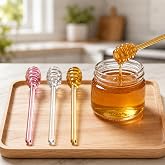 3PCS Honey Dipper Sticks, 5.7'' Glass Honey Dipper Spoons Stirrer Sticks | Honey Mixing Stirrer, Honey Server for Honey Jar &amp; Honeypot, Wedding Party Favors, Dishwasher Safe, Yellow Pink and Clear