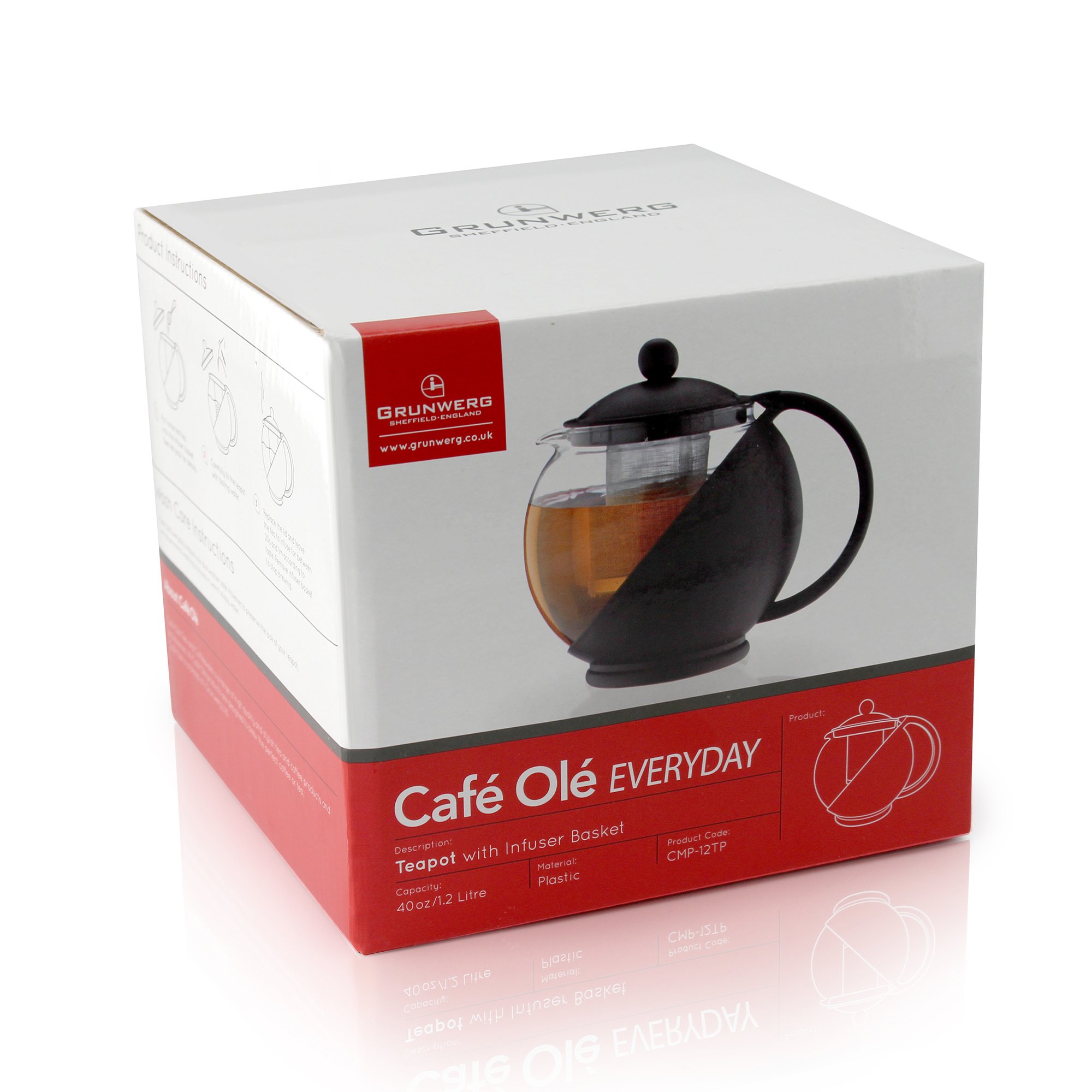 Café Ole Everyday Round Tea Pot Infuser Basket Glass Teapot Loose leaf