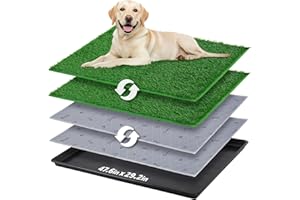 PICK FOR LIFE Dog Grass Pad with Tray Extra Large 47.6‘’x29.2'',Portable Dog Litter Box with 2 Pcs Replacement Hemming Artificial Grass & Washable Reusable Pee Pads, Indoor Outdoor Fake Grass Pad for Dogs Potty