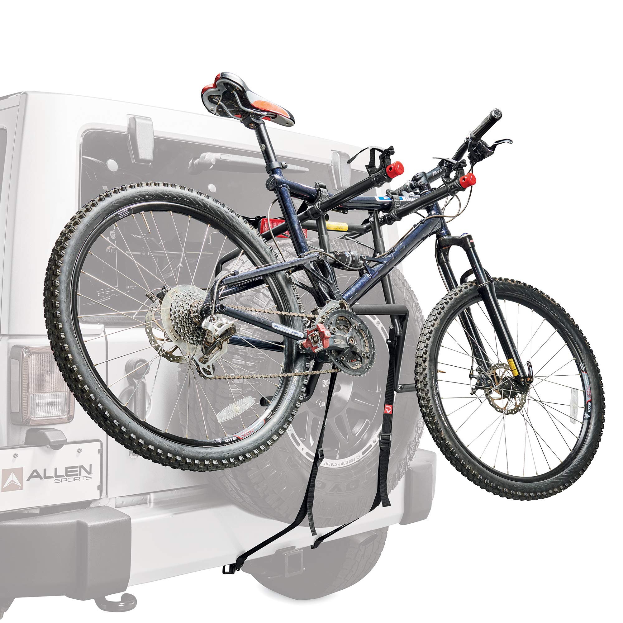 Allen Sports Deluxe 2-Bike Spare Tire Mounted Carrier – Model 322DN | Fits Externally Mounted Spare Tires, Holds Up To 70 Lbs