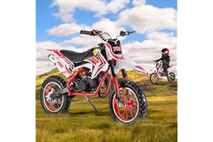 SMALIBAL [US Fast Arrival] 50cc Kids Dirt Bike 2-Stroke - Mini Motorcycle with Front Rear Disc Brakes, Gas Dirt Bikes with Speeds up to 30 MPH, Off-Road Tires, Shock Absorption, Dirtbikes for Kids Red