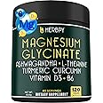 Herbpy 6in1 Restful Day and Night Supplement with Magnesium Glycinate, Vitamin D3, B6, L-Theanine, Ashwagandha and Turmeric Root - Brain, Heart and Digestive Health Support - 120 Vegan Capsules