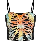 ZAFUL Womens Halloween Costume Skeleton Graphic Sexy Cami Crop Tank Tops | Soft Lightweight Skeleton Top, Going Out, Skull Trendy Sleeveless Crops Tops Shirts, Casual