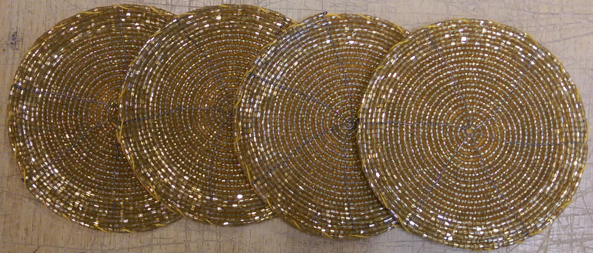 SET OF 4 GLASS BEADED COASTERS (GOLD)
