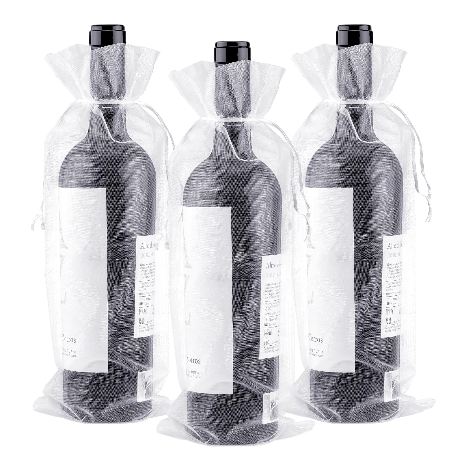 G2PLUS 30PCS White Organza Wine Bottle Bags 750ml Wine Gift Bags with Drawstring for Gift Wrapping Wine Bottles - 14 x 37CM