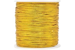 CCINEE 1mm Spool Gold Metallic Cord Tinsel String Jewelry Braided Thread, Total Length 109 Yards/ 328 Feet (Gold)