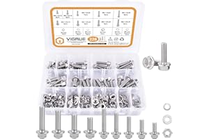 M6 x 12/16/20/25/30mm Flanged Hex Bolts and M8 x 16/20/25/30mm Flange Hexagon Screws, VIGURE 228PCS Stainless Steel 18-8 (304
