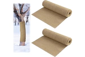 Vefhby Burlap Roll, 2 Rolls 9.8FT x 9.8in Natural Burlap Fabric Tree Trunk Protector, Winter Outdoor Burlap Tree Wrap for Pla