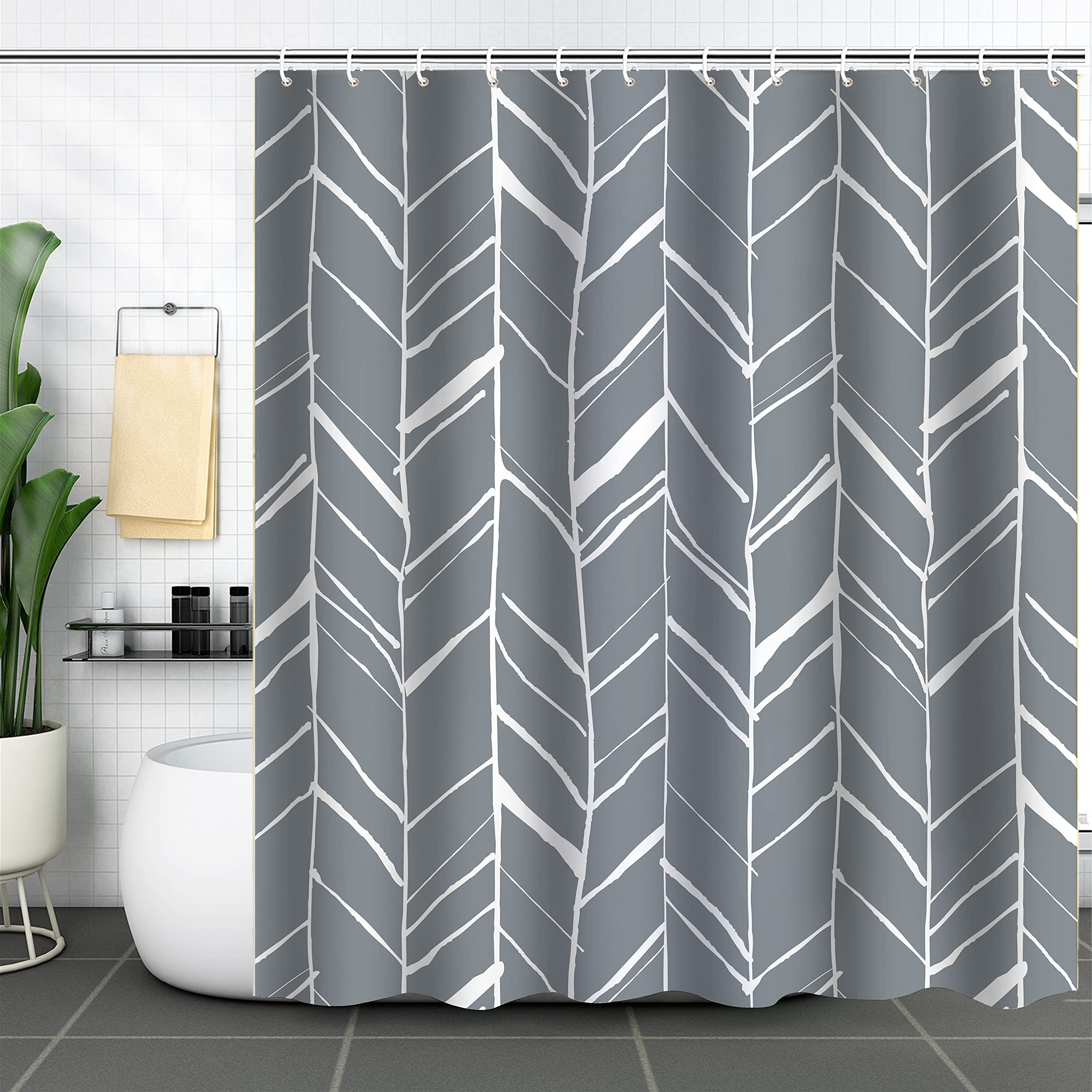 WELTRXE Shower Curtain, Bathroom Curtain with 12 Hooks, Waterproof Polyester Fabric Bathtub Curtain, Weighted Hem, Washable, Quick Dry, Mildew & Mold Resistant, Bathroom Bath Decor, 183x183cm, Grey — image 1