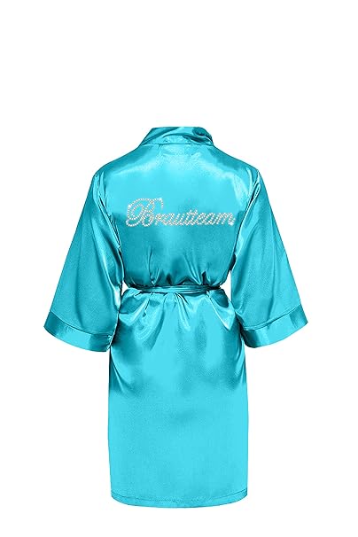 Braut Bride Brautjungfern Hochzeit Morgenmantel Bademantel Kimono Satin kurz Brautteam Bedruckt Druck Steine