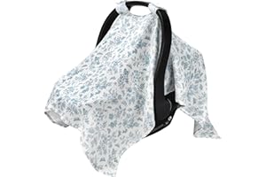 SERAPHY 100% Muslin Cotton Car Seat Covers for Babies - Universal, Breathable Canopies for Boys and Girls - Soft Summer Car Seat Cover - Blue Flowers
