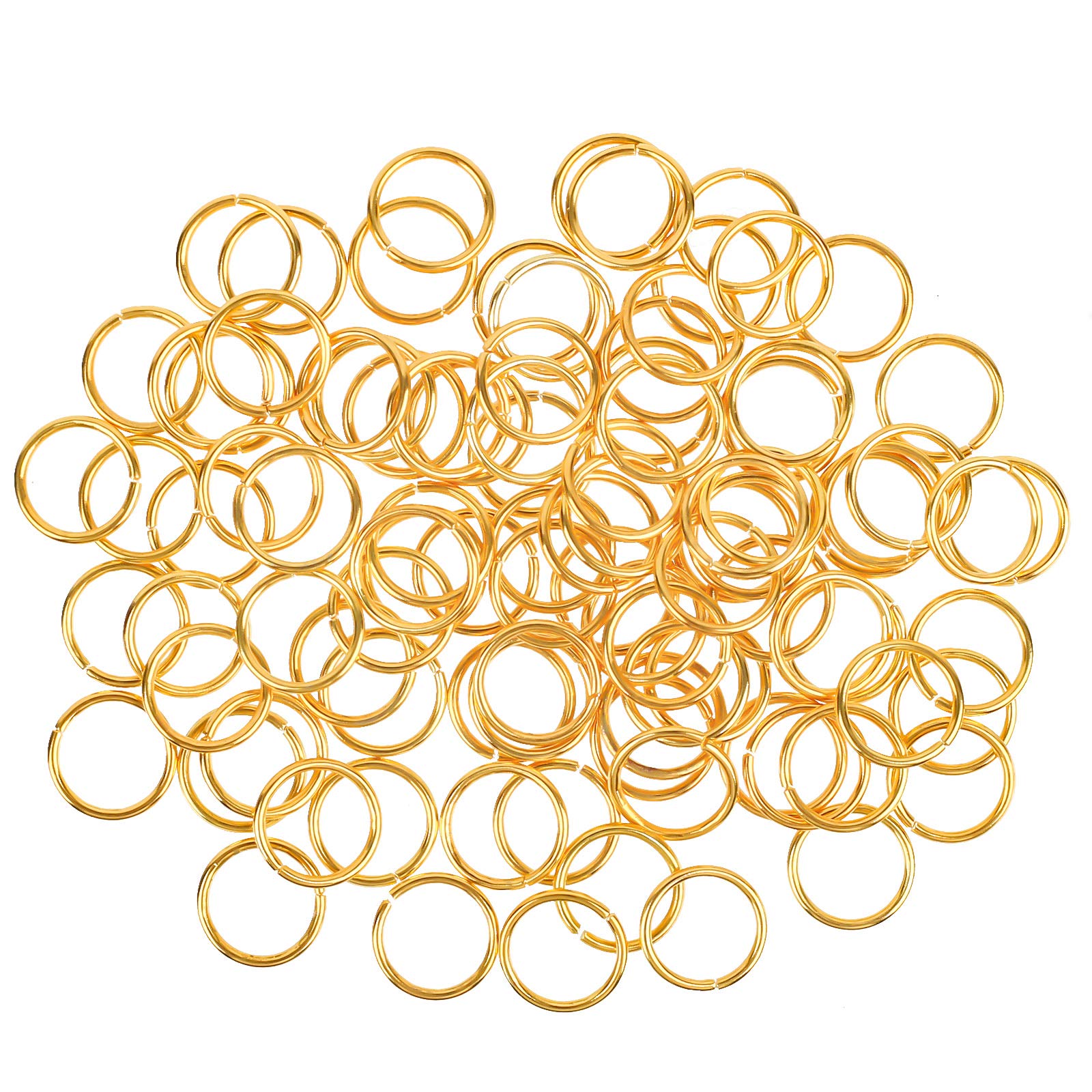 HUIHUIBAO 100 Pieces 10mm Open Jump Ring Metal Split Rings for Jewelry and Crafts Making Wind Chimes Costuming Ornaments (Gold) — image 1