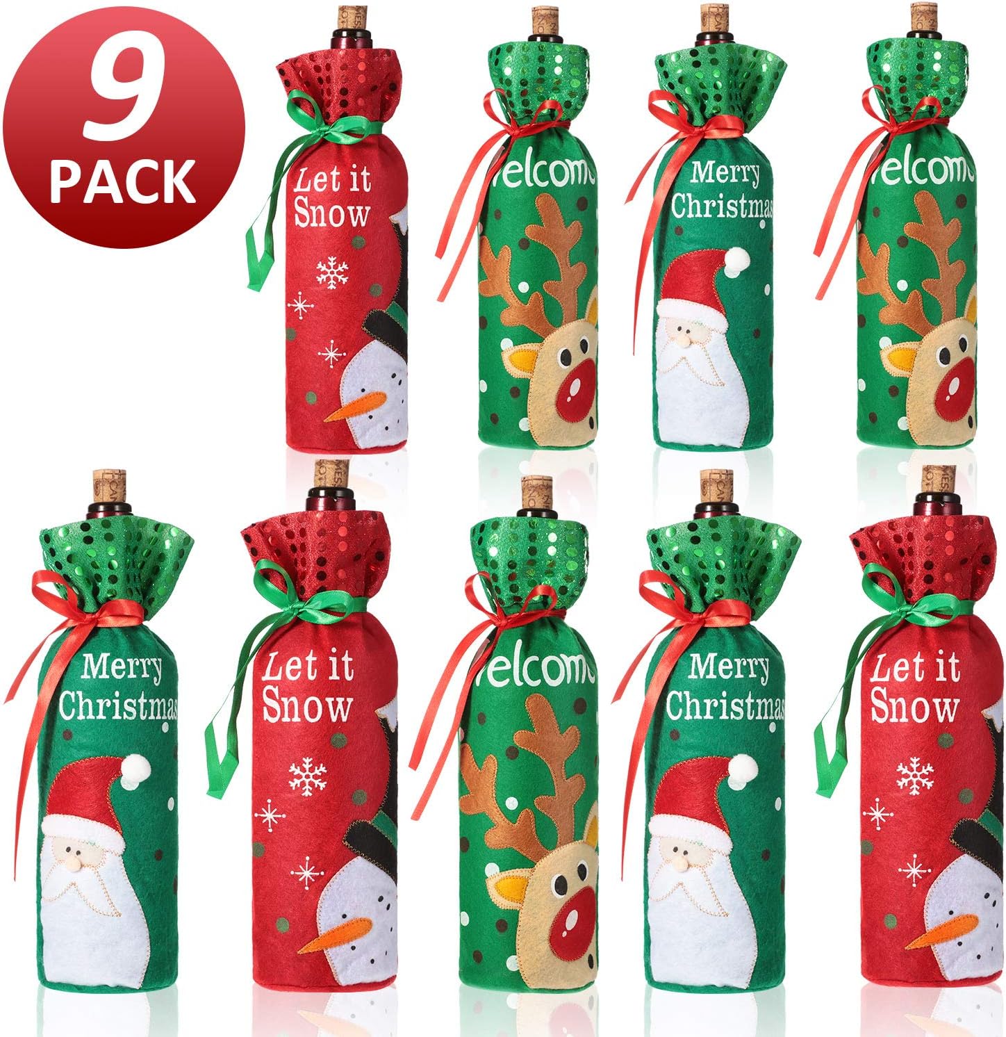9 Pieces Christmas Wine Bottle Bags Christmas Bottle Cover Bag in Santa