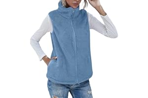 YAFINMO Women's Fuzzy Sherpa Fleece Jacket Lightweight Vest Cozy Sleeveless Cardigan Zipper Waistcoat Outerwear with Hood