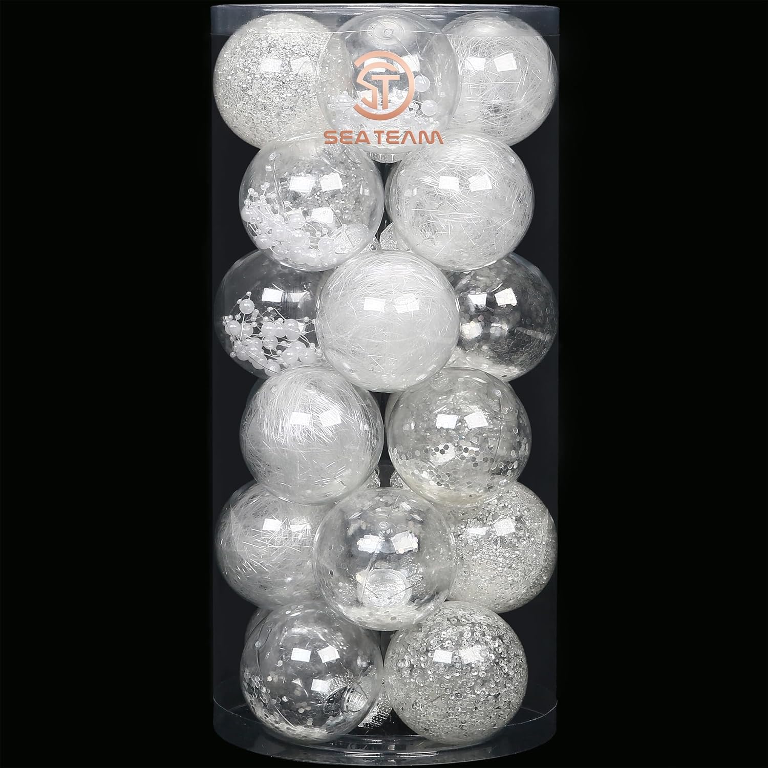 Ornaments - Sea Team Shatterproof Clear Plastic Christmas Ball Ornaments Decorative Xmas Balls Baubles Set with Stuffed Delicate Decorations (70mm/2.76 inch 24-Pack, White)
