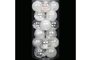 Sea Team Shatterproof Clear Plastic Christmas Ball Ornaments Decorative Xmas Balls Baubles Set with Stuffed Delicate Decorations (70mm/2.76 inch 24-Pack, White)