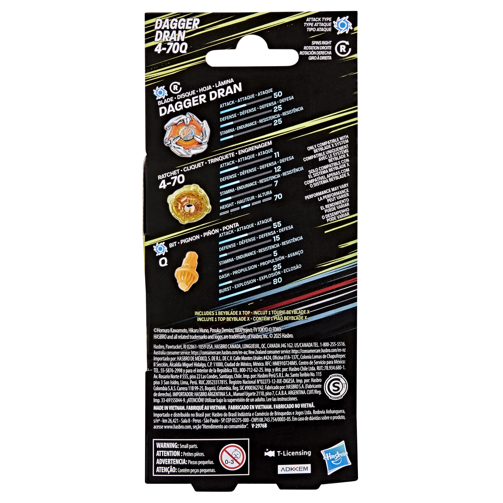 Beyblade X Dagger Dran 4-70Q Booster Pack Set with Takara Tomy Attack Type Top, Battling Tops Game Toys, Ages 8+