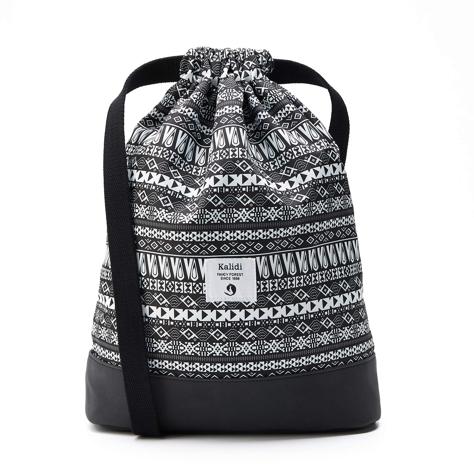 KALIDI Bag Backpack Drawstring Gym Bag Daypack Gym Bag Sports Bag Backpack for Men and Women with Inner Pocket 11 Litres for Sports, Travel and City, skd01, Black Patterned, standard size — image 1