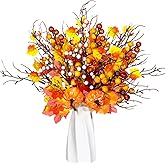 Hotop Fall Decor 12 Pcs Floral Picks Artificial Autumn Pumpkin Orange Berry Flower Maple Leaves Stems Vase Decorations for Home Harvest Holiday Thanksgiving Table Indoor Decor(Pumpkin Style)