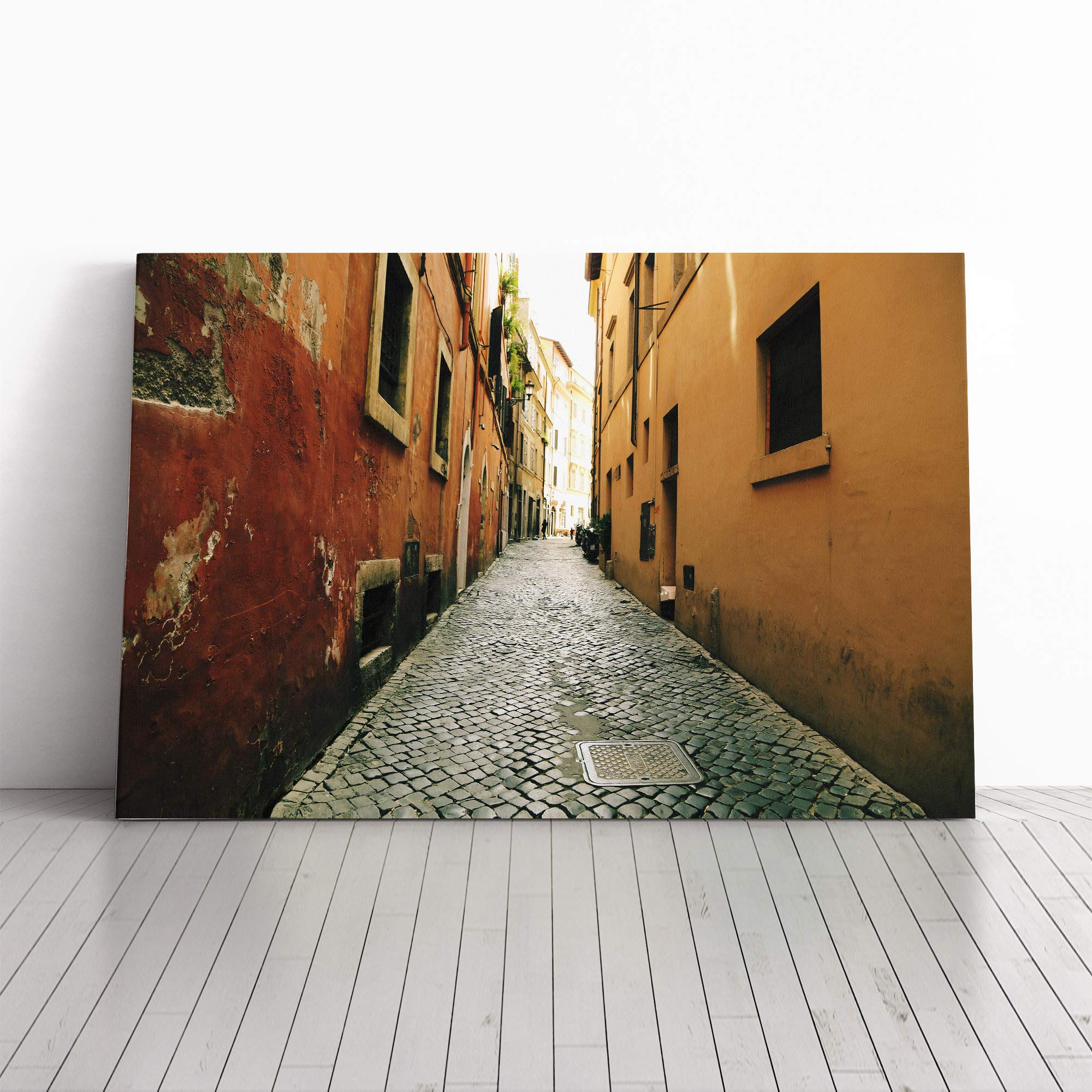 Architecture Alley Through The Houses Canvas Print | Gallery Wrapped 30mm Frame Wall Art | 20x14 inches | Ready to Hang | Modern Cityscape Picture | Living Room Bedroom Lounge Office