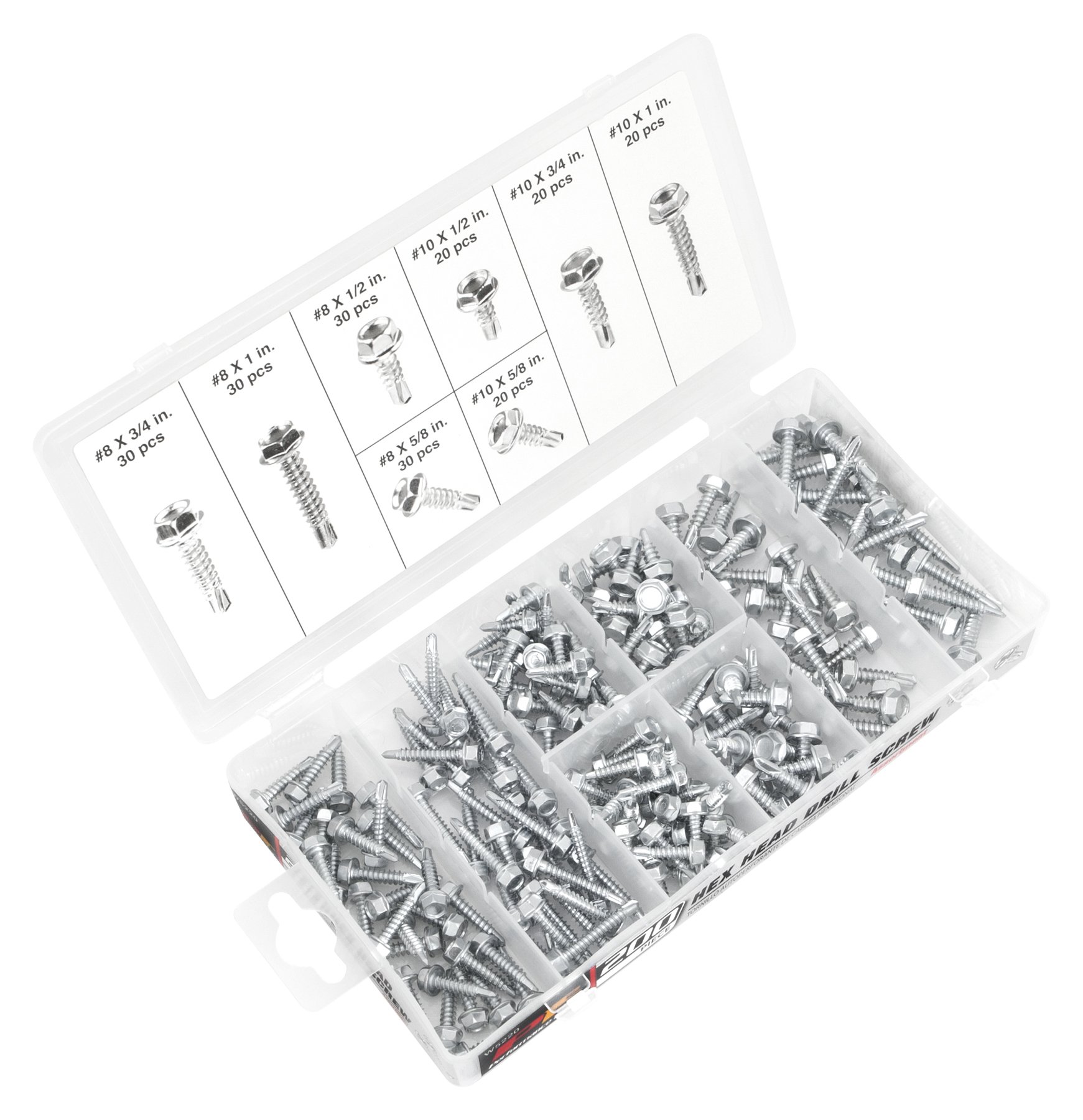 Performance Tool W5220 200 pc Hex Washer Self Drilling Assortment