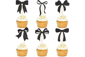 Cyodoos 24pcs black Bow Cupcake Toppers Bow Baby Shower Cake Decorations for Birthday Party Wedding Party Decorations