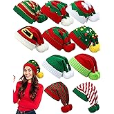 Ramede 20 Pcs Christmas Knitted Beanie Hat Bulk Winter Elf Santa Hat with Pompom Unisex Xmas Knit Crochet Hats for Adult