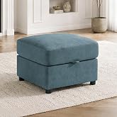 25" Square Ottoman with Storage for Modular Sectional Sofa, Velvet Blue | Movable Storage Ottoman, 25" Upholstered Velvet Ottomans, Space-Saving, Modern Footrest for Living Room