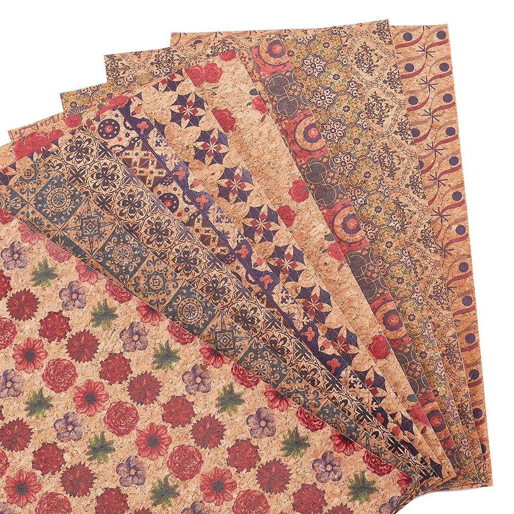 NBEADS 10 Sheets 30x20cm Cork Fabric Retro Faux Leather Sheets, Imitation Wood Grain Pattern Rectangle Natural Color PU Leather Fabric Sheet for Garment Accessories