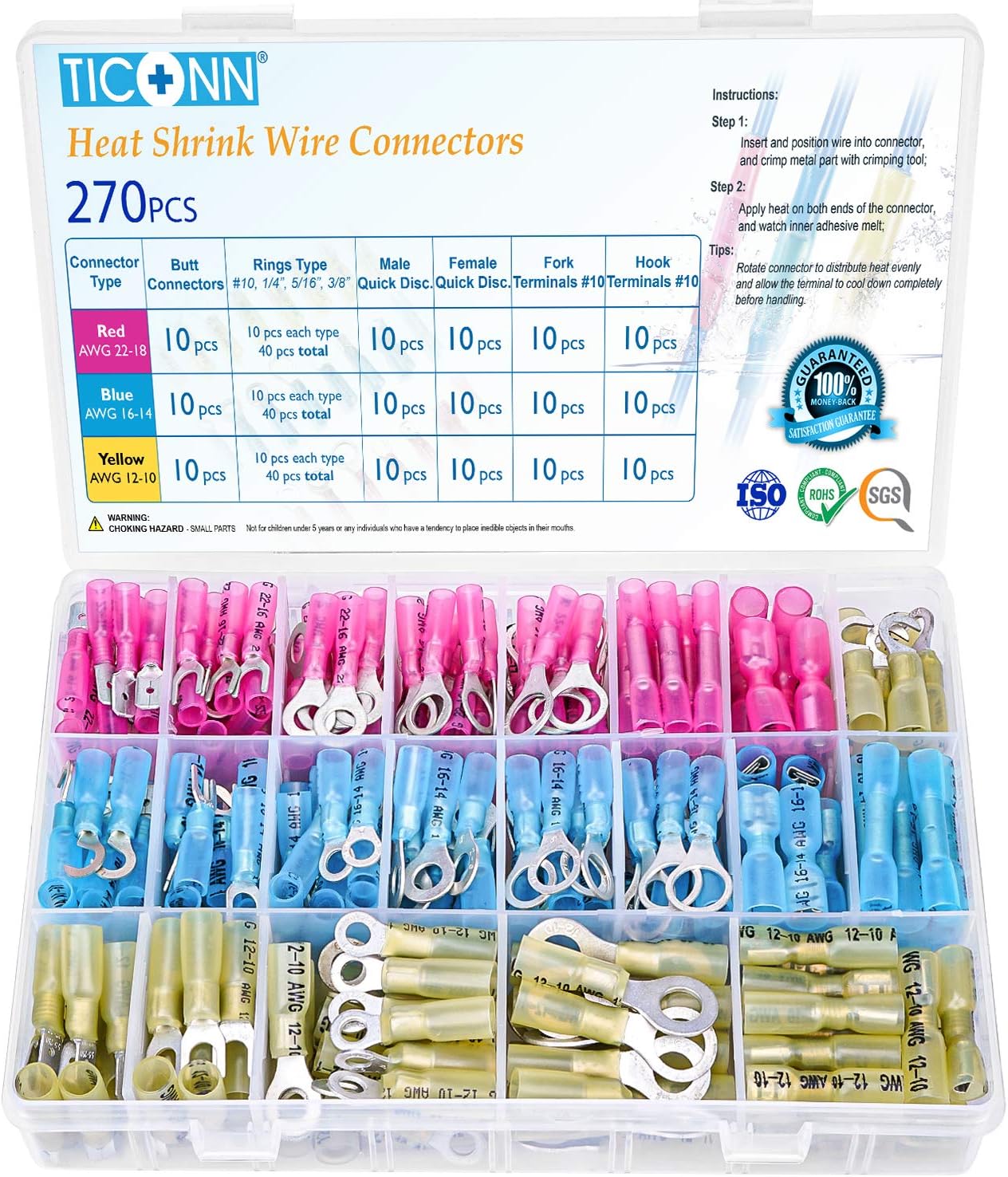 TICONN 270 Pcs Heat Shrink Wire Connectors, Waterproof