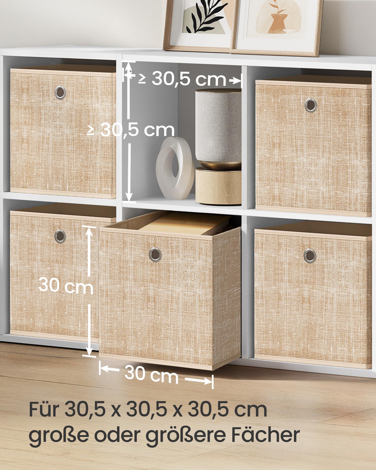 SONGMICS Aufbewahrungsbox, 6er Set, Ordnungsboxen aus Vliesstoff mit Griff, Boxen Aufbewahrung, 30 x 30 x 30 cm, Organizer Box, für Würfelregal, Faltbox, Kleideraufbewahrung, sandbeige RFB006K03 3