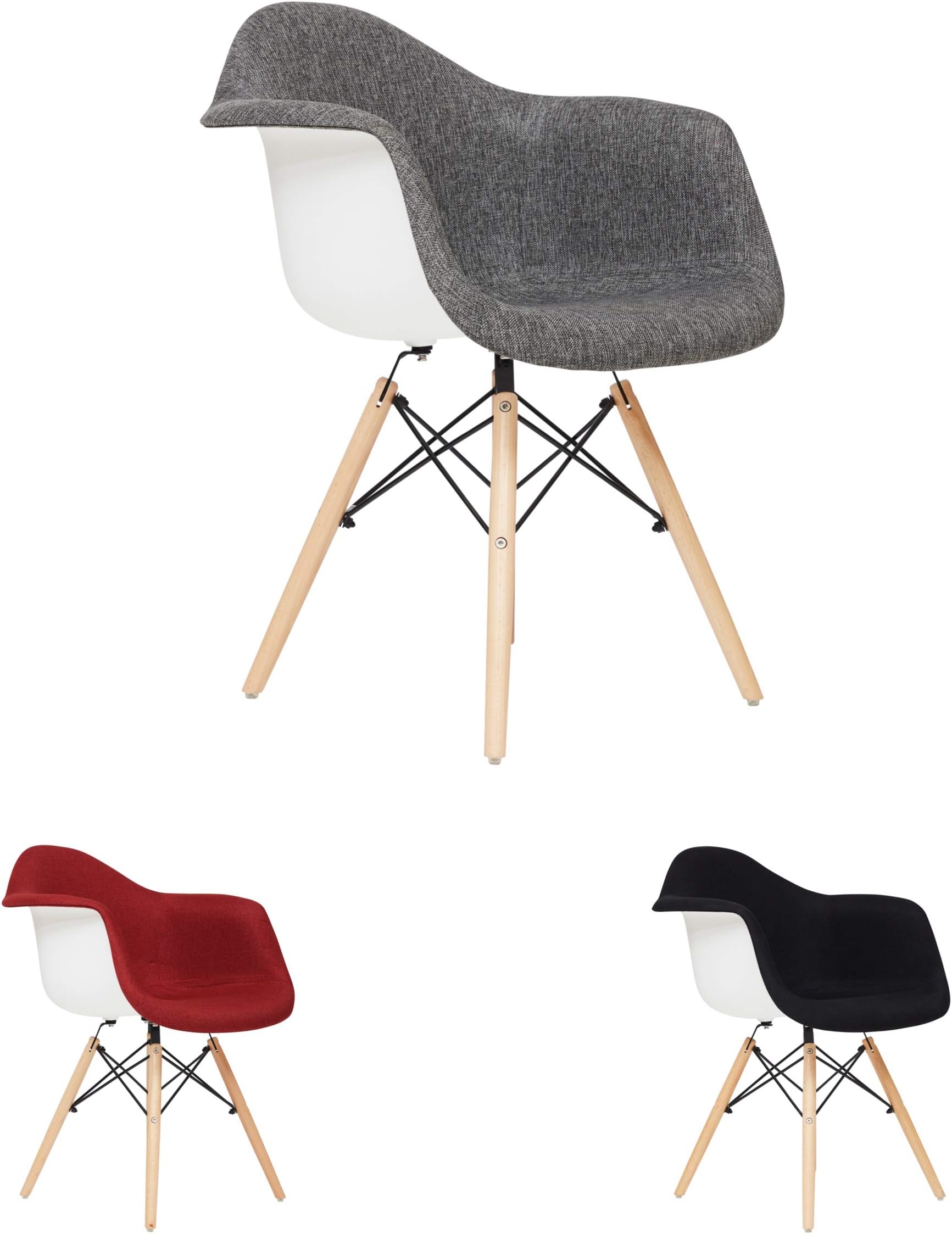 FUSIONWELL Dining Chairs with Eiffel Legs, Armchair Desk chair, Computer chair, Office chair, Gaming chair, Bedroom chair, Tub chair, Study chair (Grey, Fabric)