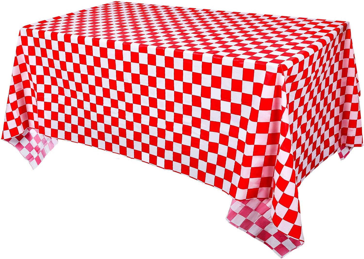 VUL Red and White Plastic Checkered Tablecloths, 2 Pack Disposable Plastic Party Table Covers, Measures 54" X 108" Picnic Party Decoration, Each Table Cover Is Individually Packaged for Later Use