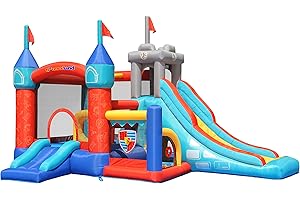 Bounceland Medieval Bounce Castle Bounce House with Slide & Ball Pit, Basketball Hoop and Ball Toss Game Included, Long Fun Slide, Obstacle Courts, Comes with UL Certified Blower Fun Party