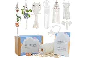 CULETCRAFT Macrame Kit for Beginners 153pc, 15 Projects Book, 164yd Cotton Macrame Cord, Wooden Beads & Sticks, Wooden & Metal Rings, Gift Box, Book & Accessories, Perfect Macrame Starter Kit