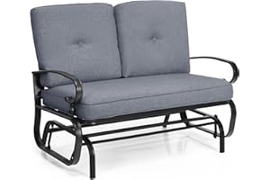 HAPPYGRILL Outdoor Swing Glider Bench Patio Loveseat Glider with Comfortable Cushions, 2 Persons Rocking Glider Chair for Porch Balcony Garden Poolside, Grey
