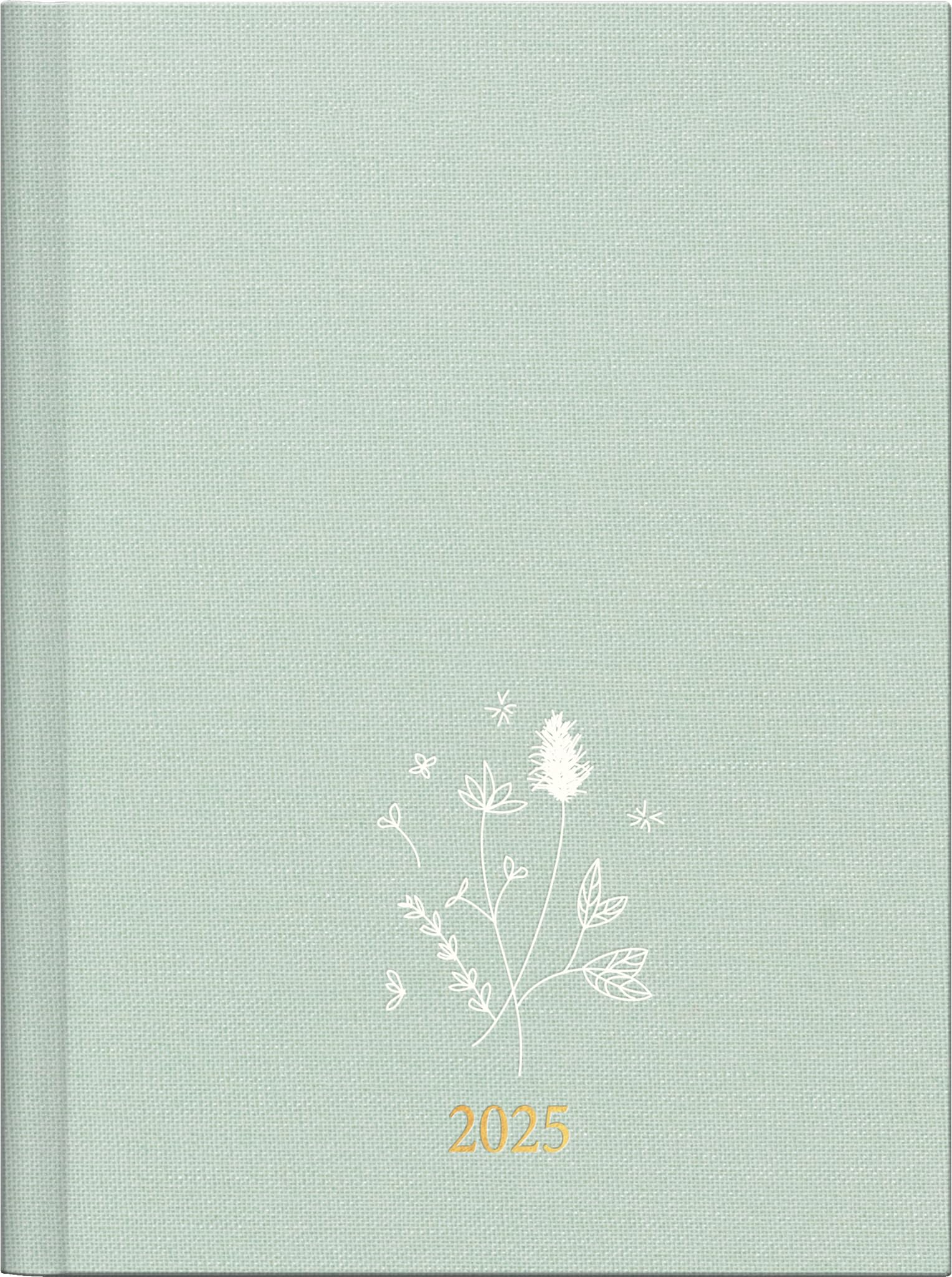 rido/idé Young Line Mini Pocket Diary (2025) "Wild Flowers", 2 Pages = 1 Week, A6, 160 Pages, Linen Cover, Mint
