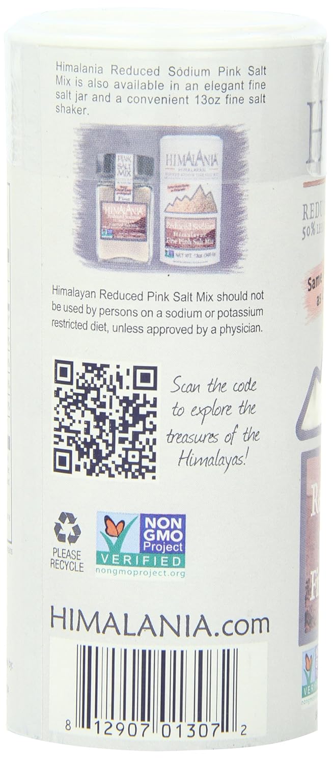 Natierra Himalania Reduced Sodium Himalayan Fine Pink Salt Mix Shaker | Unrefined & Non-GMO | 13 Ounce : Flavored Salts : Grocery & Gourmet Food