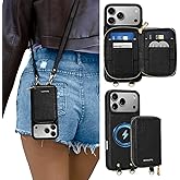 ORNARTO Magnetic Detachable Wallet Case for iPhone 17 Pro Max, [Compatible with MagSafe], Crossbody Wallet Case with Card Holder Wrist Strap, RFID Blocking PU Leather Wallet Phone Cover 6.9", Black