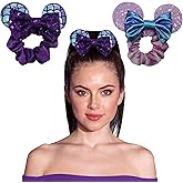 Styla Hair 2pk Mouse Ear Scrunchies for Kids Velvet Hair Bow Scrunchies for Women - Sparkle Sequins Mouse Hair Bands for Pony