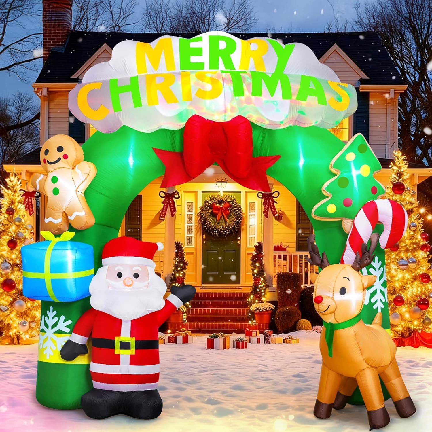 Photo 1 of Garma 9.4 Ft Christmas Inflatables Decorations Archway, Reindeer and Santa Claus Arch Decorations for Lawn Garden Yard Indoor & Outdoor Blow Up Decoration (Christmas Archway (Santa + Reindeers))
